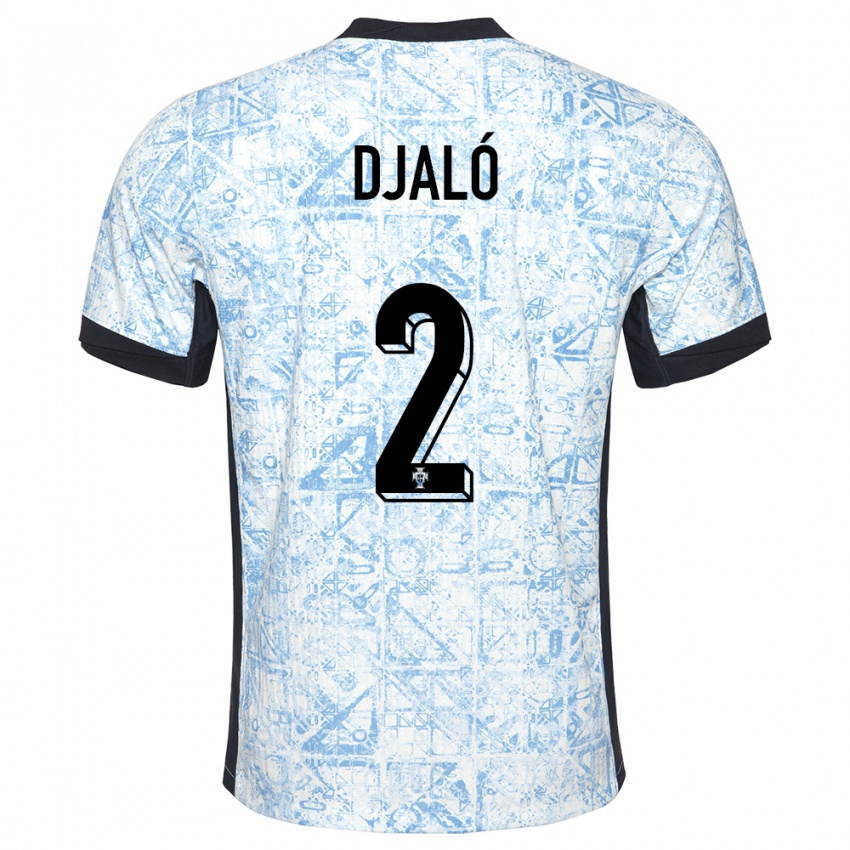 Mænd Portugal Tiago Djalo #2 Creme Blå Udebane Spillertrøjer 24-26 Trøje T-Shirt