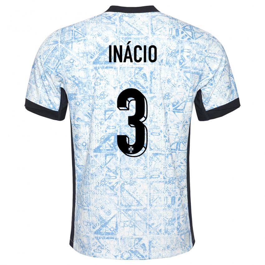 Mænd Portugal Goncalo Inacio #3 Creme Blå Udebane Spillertrøjer 24-26 Trøje T-Shirt