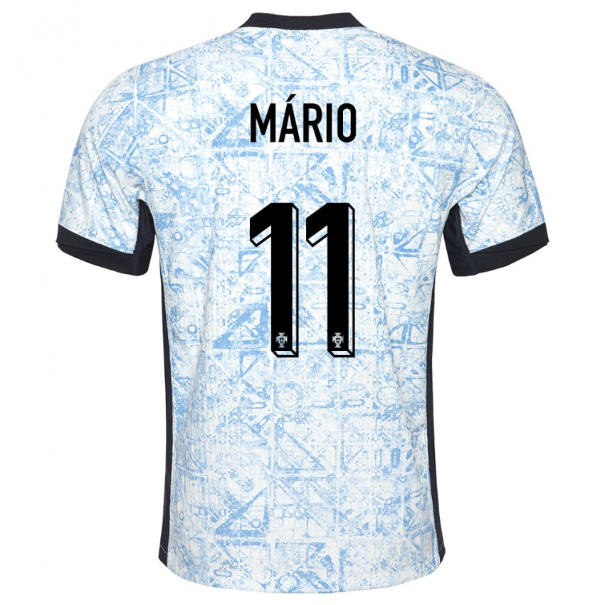 Mænd Portugal Joao Mario #11 Creme Blå Udebane Spillertrøjer 24-26 Trøje T-Shirt
