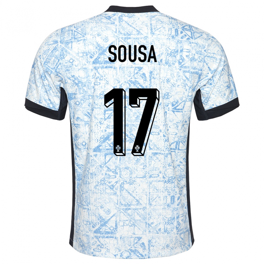 Mænd Portugal Vasco Sousa #17 Creme Blå Udebane Spillertrøjer 24-26 Trøje T-Shirt
