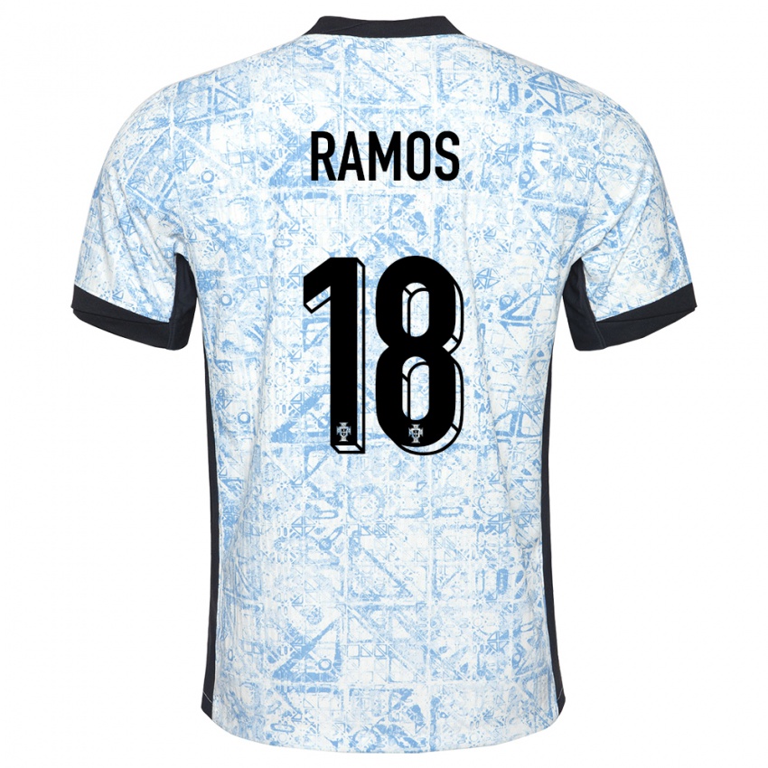 Mænd Portugal Goncalo Ramos #18 Creme Blå Udebane Spillertrøjer 24-26 Trøje T-Shirt