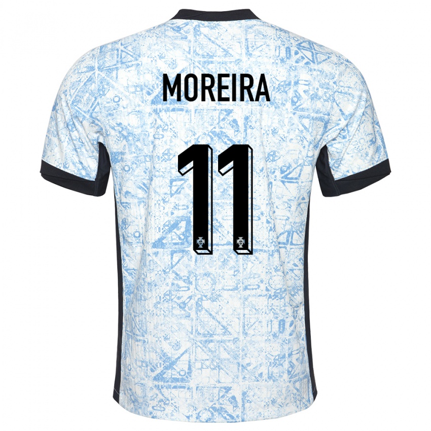 Mænd Portugal Diego Moreira #11 Creme Blå Udebane Spillertrøjer 24-26 Trøje T-Shirt
