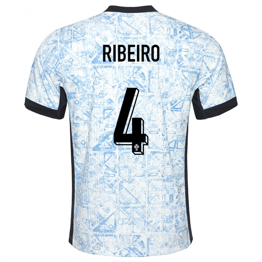 Mænd Portugal Ricardo Ribeiro #4 Creme Blå Udebane Spillertrøjer 24-26 Trøje T-Shirt