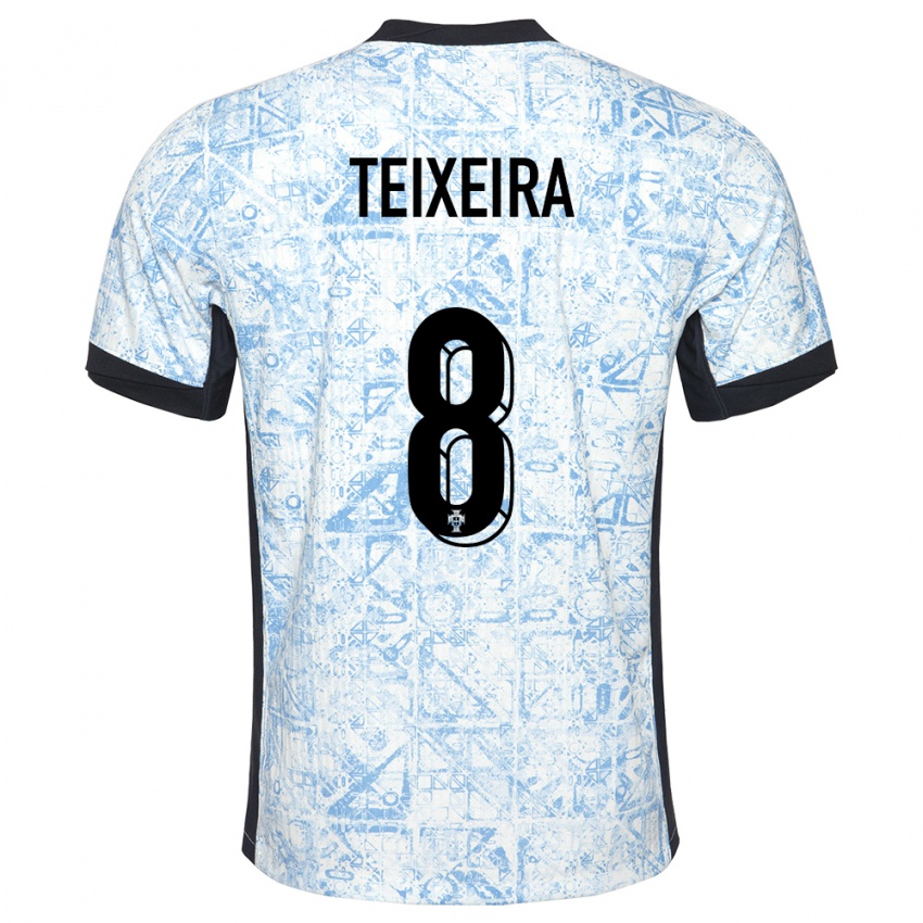 Mænd Portugal Joao Teixeira #8 Creme Blå Udebane Spillertrøjer 24-26 Trøje T-Shirt