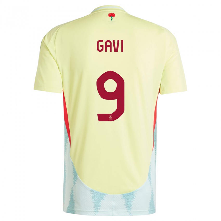Mænd Spanien Gavi #9 Gul Udebane Spillertrøjer 24-26 Trøje T-Shirt