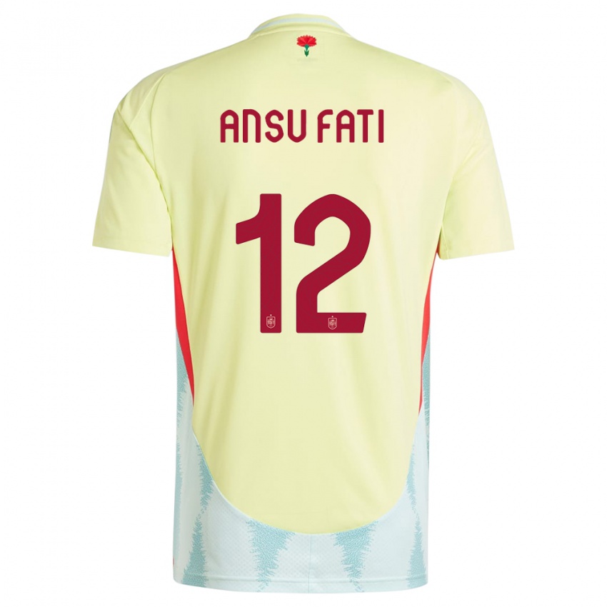 Mænd Spanien Ansu Fati #12 Gul Udebane Spillertrøjer 24-26 Trøje T-Shirt