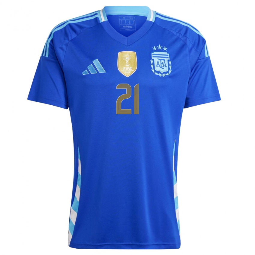 Mænd Argentina Paulo Dybala #21 Blå Udebane Spillertrøjer 24-26 Trøje T-Shirt