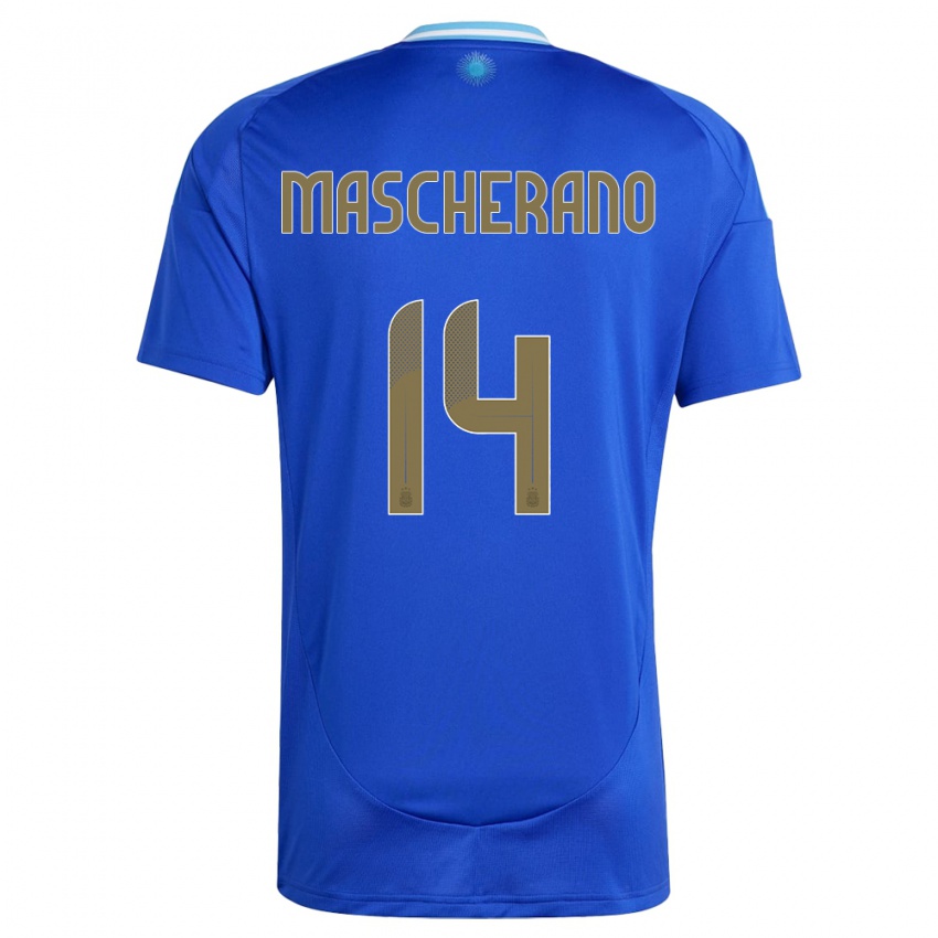 Mænd Argentina Javier Mascherano #14 Blå Udebane Spillertrøjer 24-26 Trøje T-Shirt