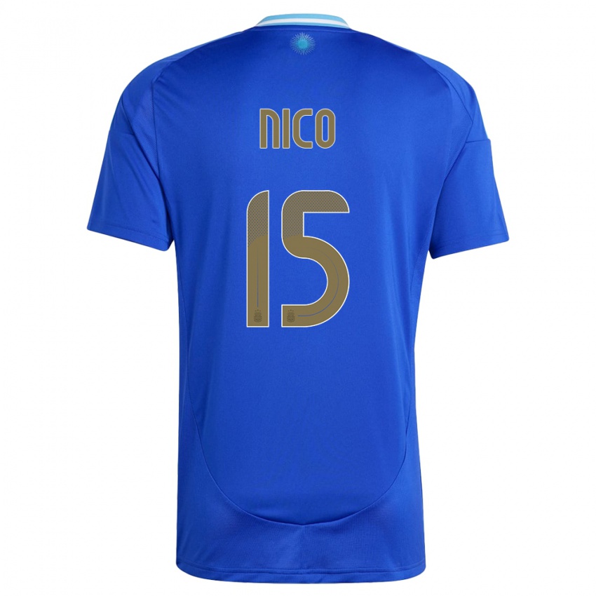 Mænd Argentina Nico #15 Blå Udebane Spillertrøjer 24-26 Trøje T-Shirt