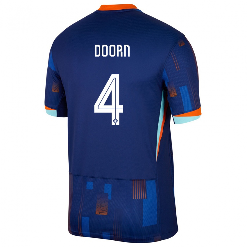 Mænd Holland Lisa Doorn #4 Blå Udebane Spillertrøjer 24-26 Trøje T-Shirt