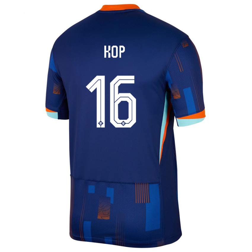 Mænd Holland Lize Kop #16 Blå Udebane Spillertrøjer 24-26 Trøje T-Shirt