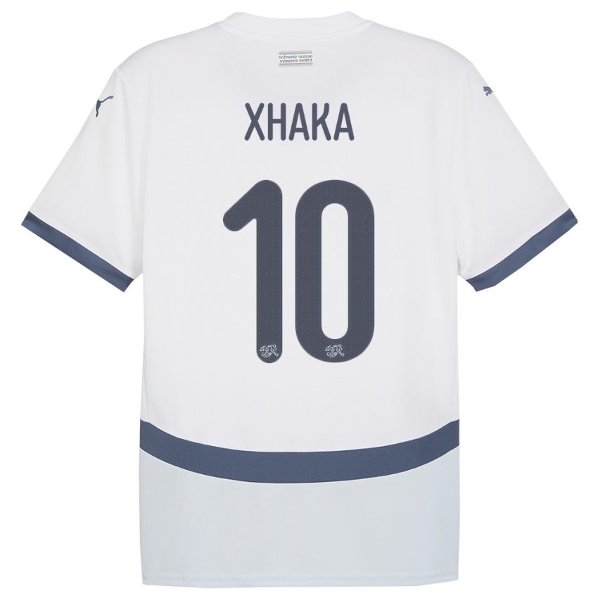 Mænd Schweiz Granit Xhaka #10 Hvid Udebane Spillertrøjer 24-26 Trøje T-Shirt