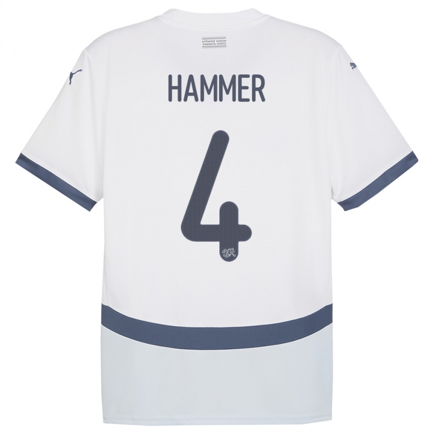 Mænd Schweiz Pascal Hammer #4 Hvid Udebane Spillertrøjer 24-26 Trøje T-Shirt