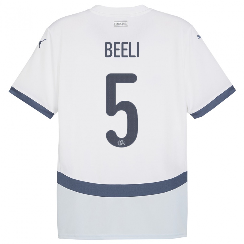 Mænd Schweiz Mischa Beeli #5 Hvid Udebane Spillertrøjer 24-26 Trøje T-Shirt