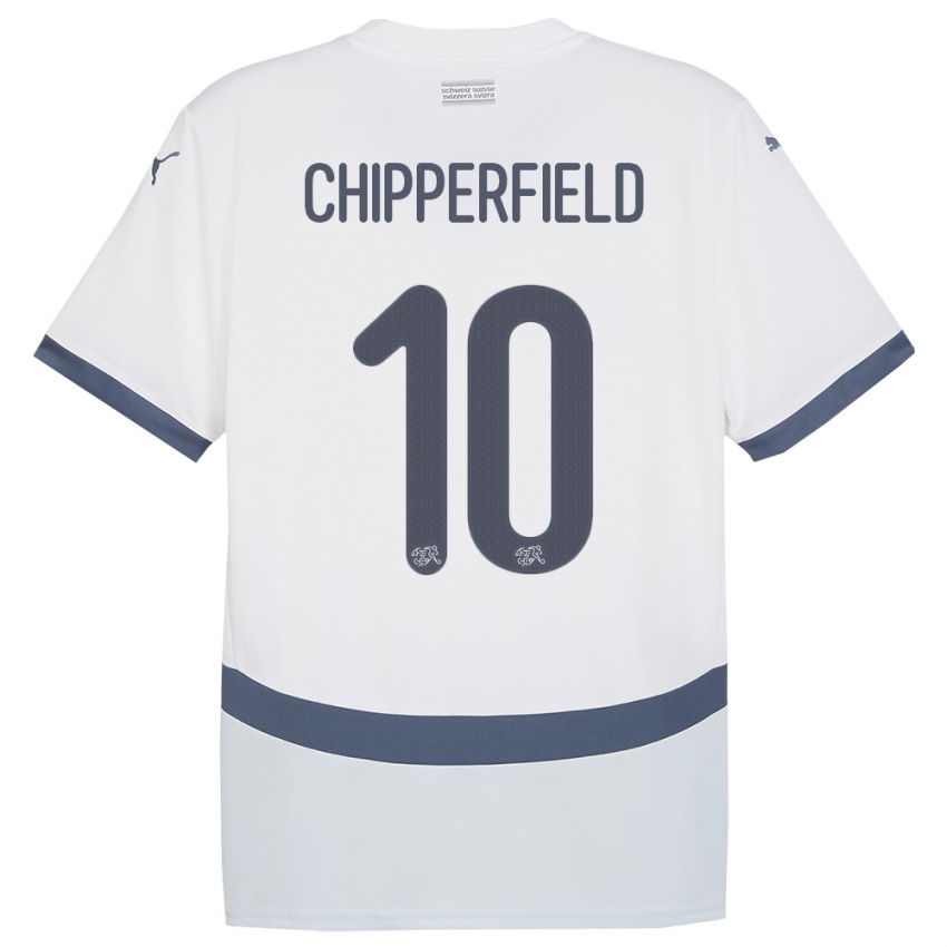 Mænd Schweiz Liam Chipperfield #10 Hvid Udebane Spillertrøjer 24-26 Trøje T-Shirt