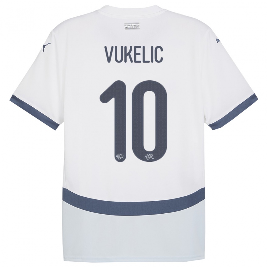 Mænd Schweiz Mile Vukelic #10 Hvid Udebane Spillertrøjer 24-26 Trøje T-Shirt