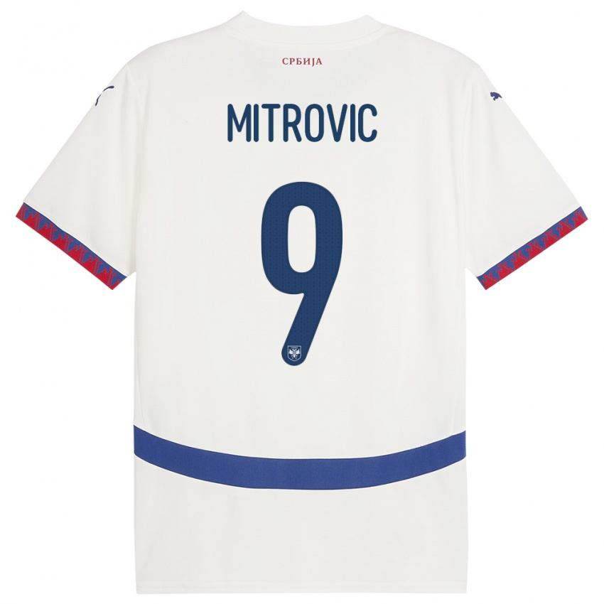 Mænd Serbien Aleksandar Mitrovic #9 Hvid Udebane Spillertrøjer 24-26 Trøje T-Shirt