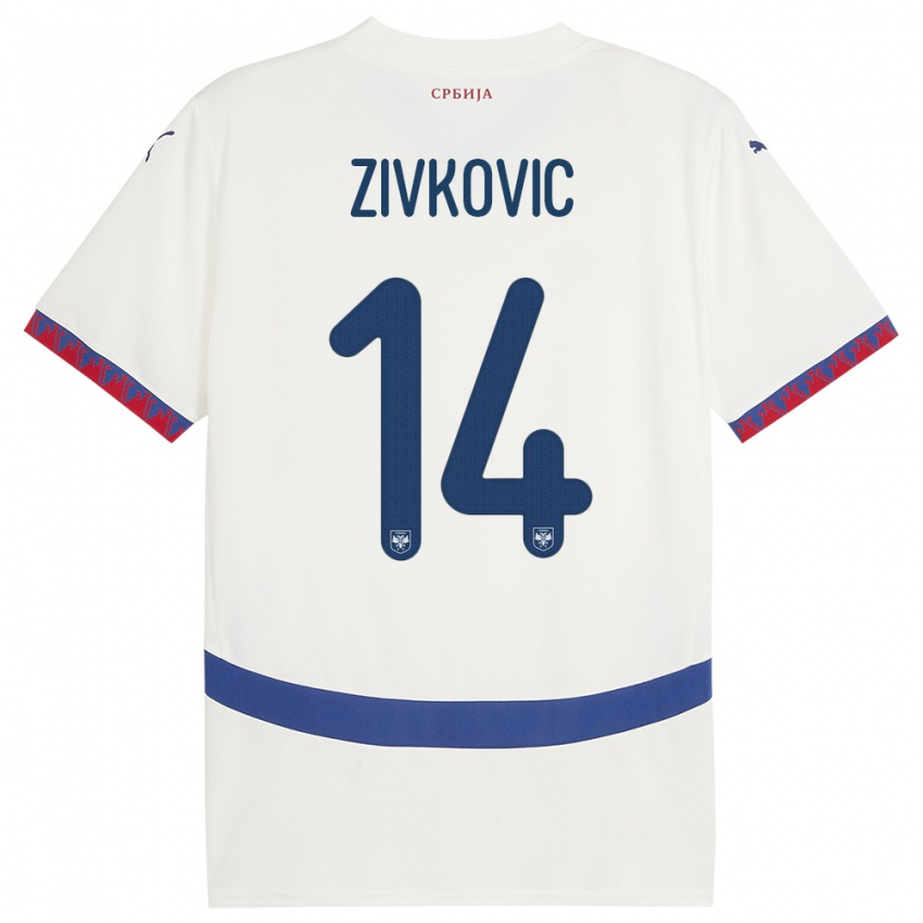 Mænd Serbien Andrija Zivkovic #14 Hvid Udebane Spillertrøjer 24-26 Trøje T-Shirt