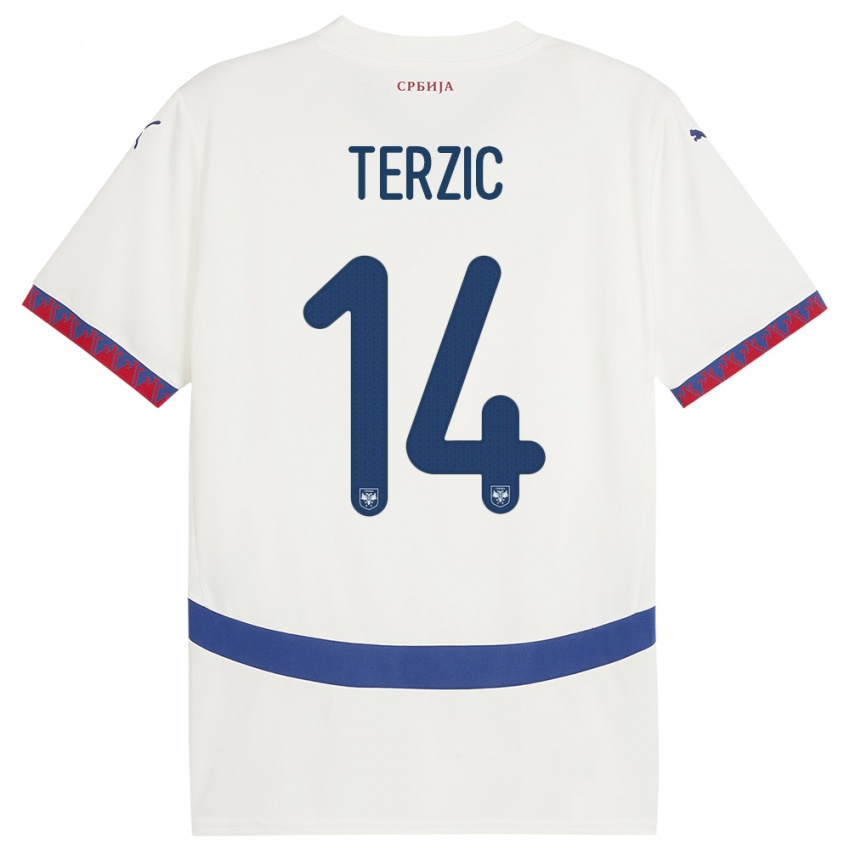 Mænd Serbien Aleksa Terzic #14 Hvid Udebane Spillertrøjer 24-26 Trøje T-Shirt