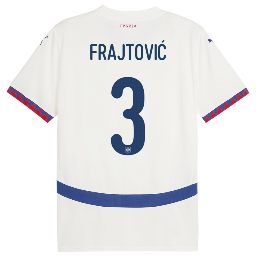 Mænd Serbien Andela Frajtovic #3 Hvid Udebane Spillertrøjer 24-26 Trøje T-Shirt