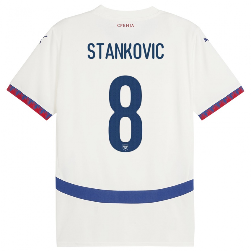 Mænd Serbien Nikola Stankovic #8 Hvid Udebane Spillertrøjer 24-26 Trøje T-Shirt