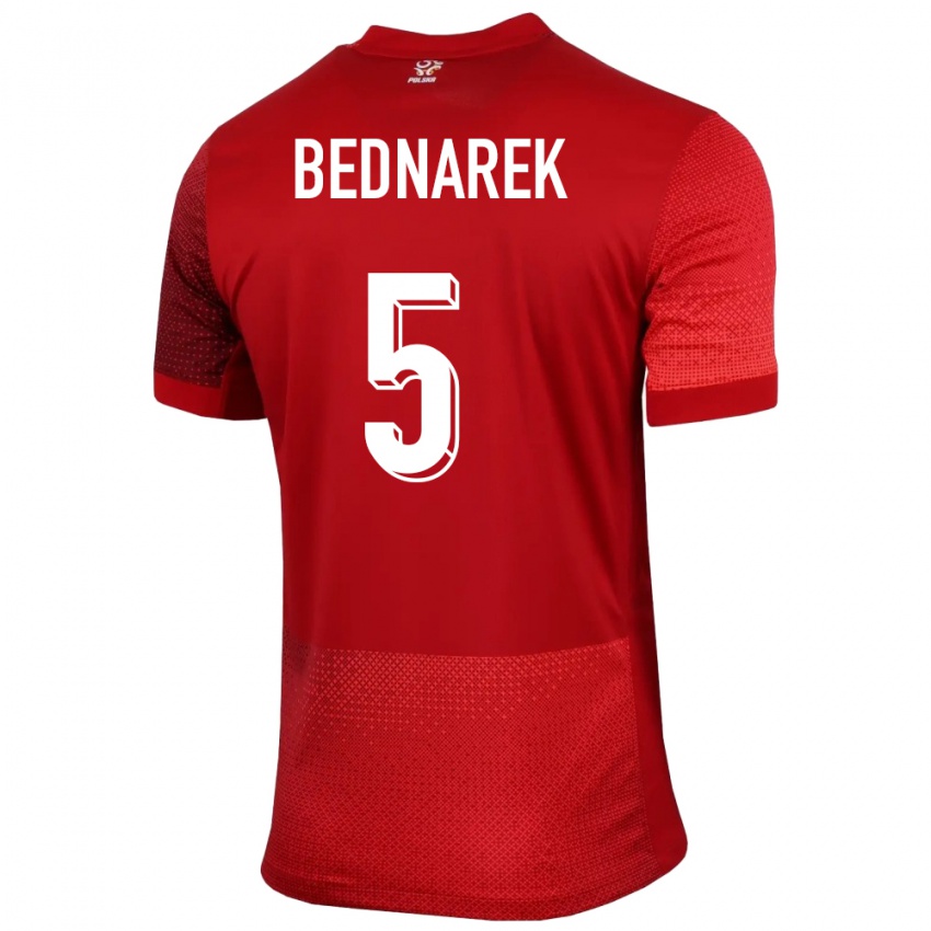 Mænd Polen Jan Bednarek #5 Rød Udebane Spillertrøjer 24-26 Trøje T-Shirt