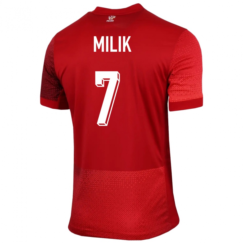 Mænd Polen Arkadiusz Milik #7 Rød Udebane Spillertrøjer 24-26 Trøje T-Shirt