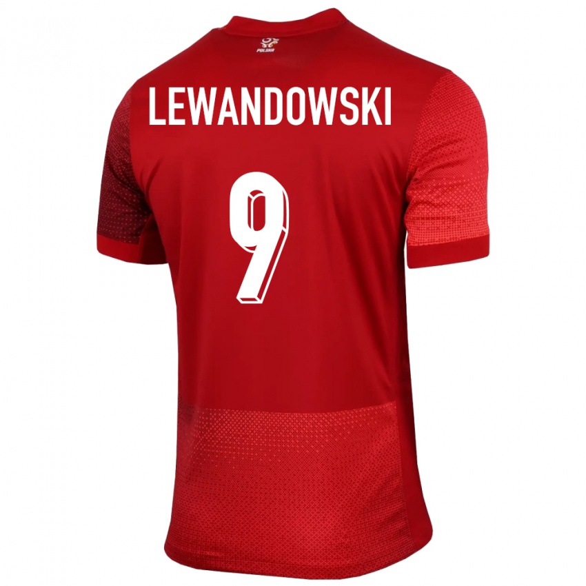 Mænd Polen Robert Lewandowski #9 Rød Udebane Spillertrøjer 24-26 Trøje T-Shirt