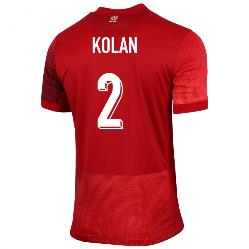 Mænd Polen Jakub Kolan #2 Rød Udebane Spillertrøjer 24-26 Trøje T-Shirt