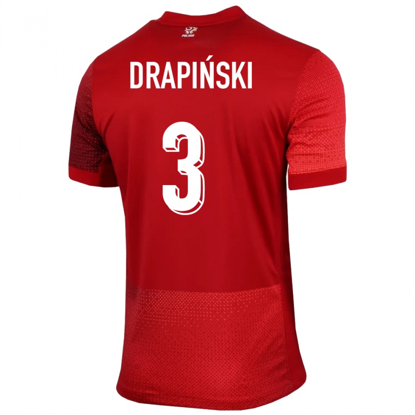 Mænd Polen Igor Drapinski #3 Rød Udebane Spillertrøjer 24-26 Trøje T-Shirt