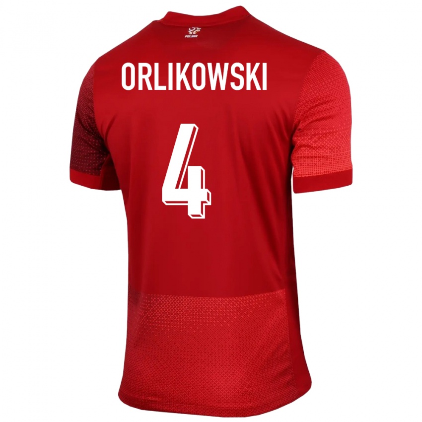 Mænd Polen Igor Orlikowski #4 Rød Udebane Spillertrøjer 24-26 Trøje T-Shirt
