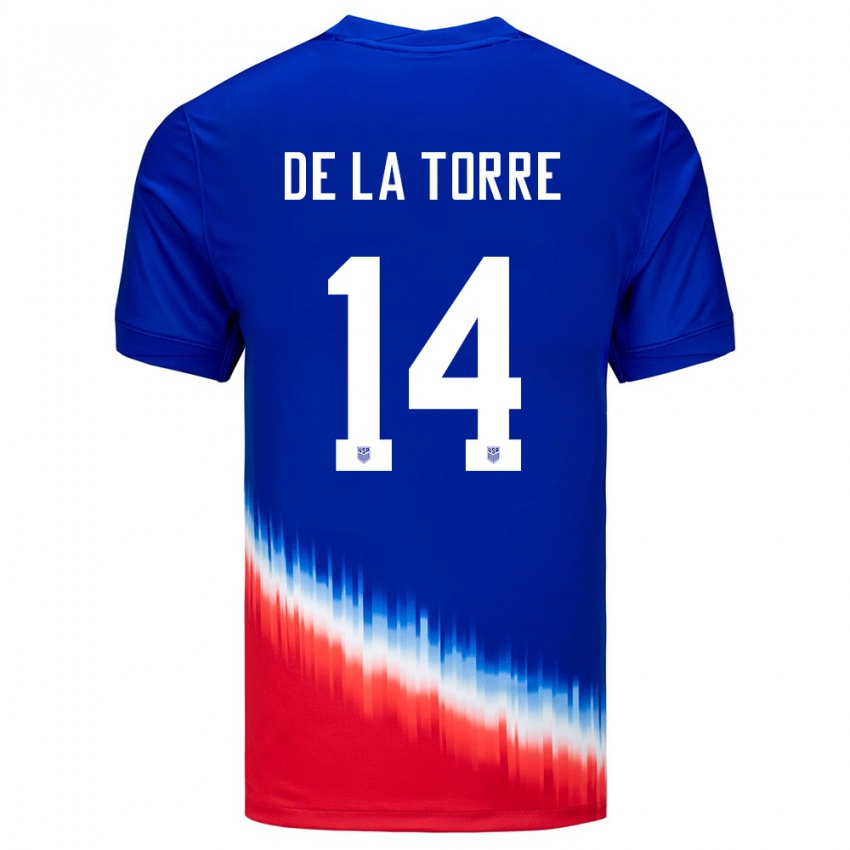 Mænd Usa Luca De La Torre #14 Blå Udebane Spillertrøjer 24-26 Trøje T-Shirt