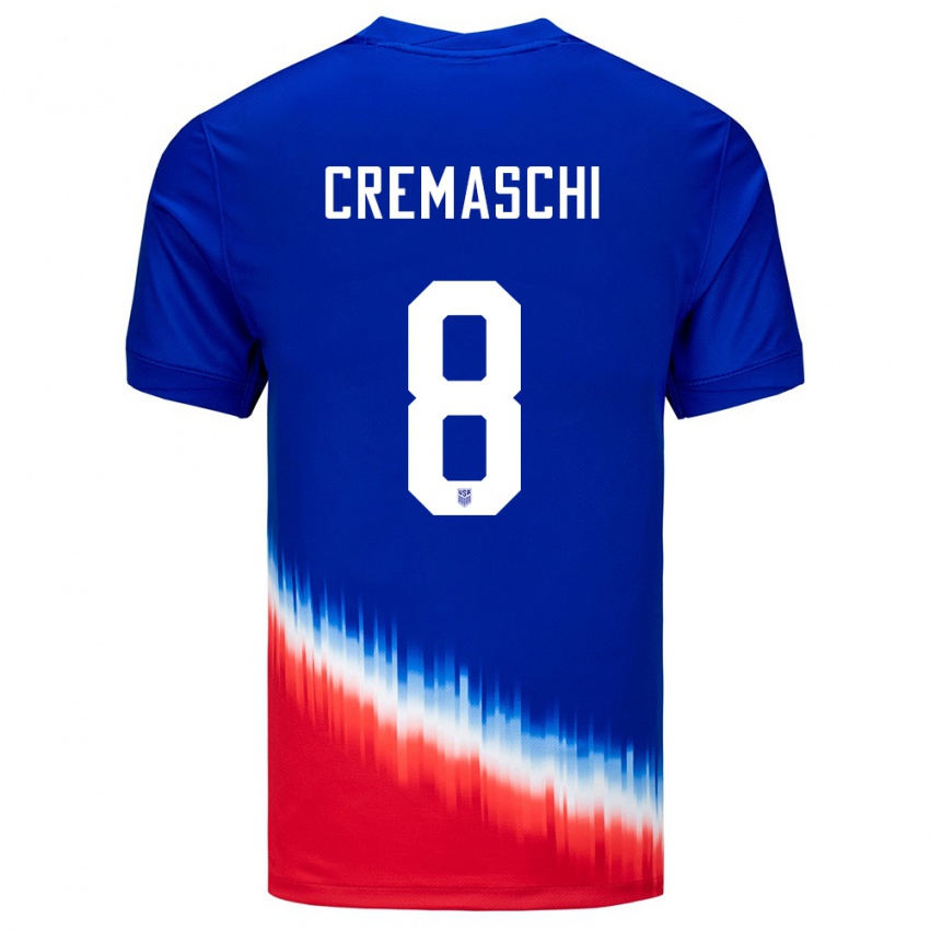 Mænd Usa Benjamin Cremaschi #8 Blå Udebane Spillertrøjer 24-26 Trøje T-Shirt