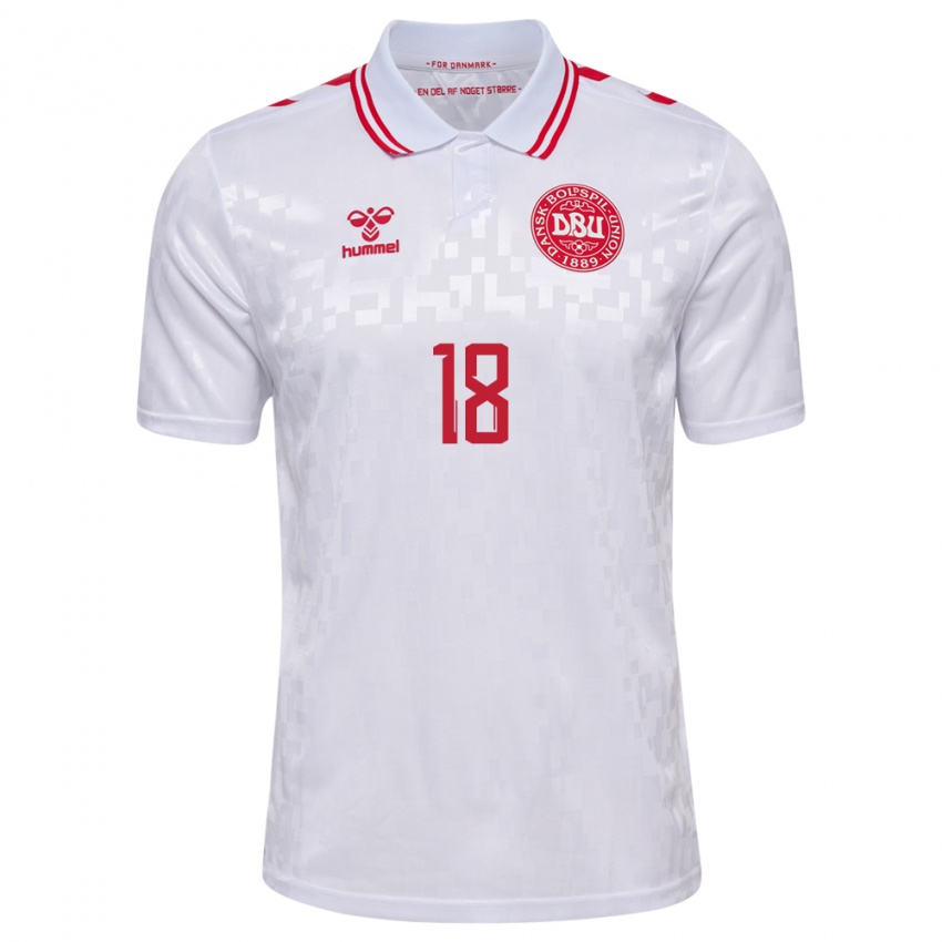 Mænd Danmark Maurits Kjaergaard #18 Hvid Udebane Spillertrøjer 24-26 Trøje T-Shirt