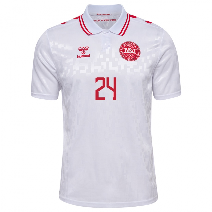 Mænd Danmark Sarah Thygesen #24 Hvid Udebane Spillertrøjer 24-26 Trøje T-Shirt