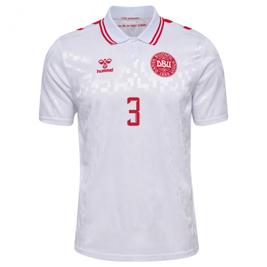 Mænd Danmark Pontus Texel #3 Hvid Udebane Spillertrøjer 24-26 Trøje T-Shirt
