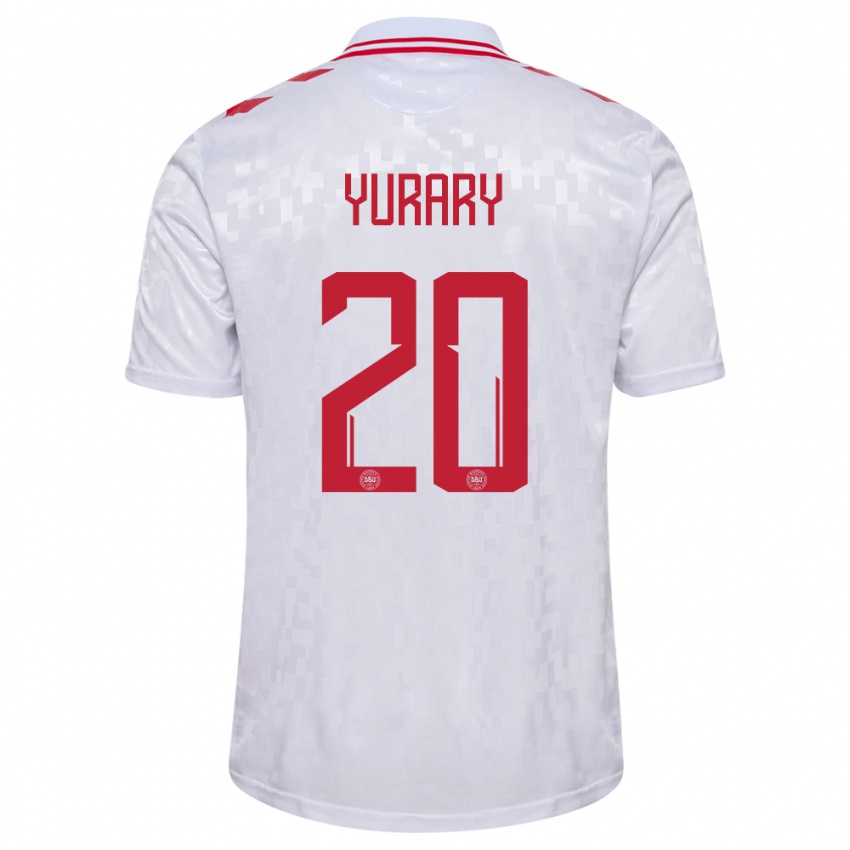 Mænd Danmark Yussuf Poulsen #20 Hvid Udebane Spillertrøjer 24-26 Trøje T-Shirt