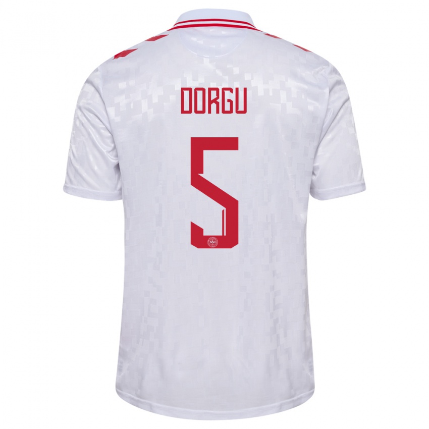 Mænd Danmark Patrick Dorgu #5 Hvid Udebane Spillertrøjer 24-26 Trøje T-Shirt