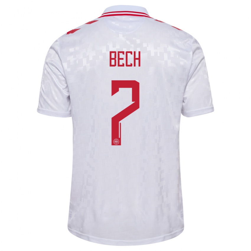 Mænd Danmark Tobias Bech #7 Hvid Udebane Spillertrøjer 24-26 Trøje T-Shirt