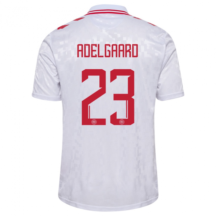 Mænd Danmark Aske Adelgaard #23 Hvid Udebane Spillertrøjer 24-26 Trøje T-Shirt