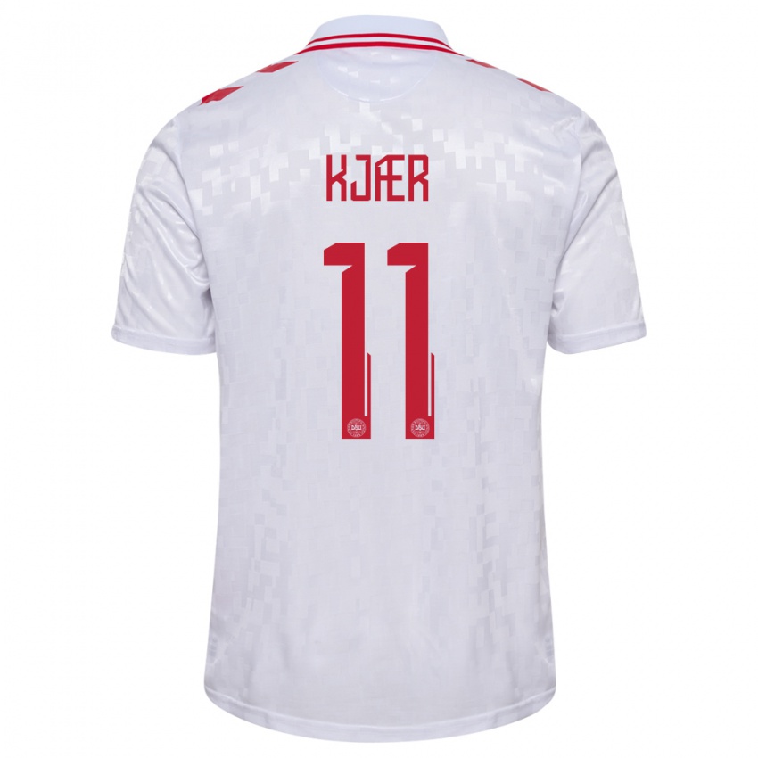 Mænd Danmark Jeppe Kjær #11 Hvid Udebane Spillertrøjer 24-26 Trøje T-Shirt
