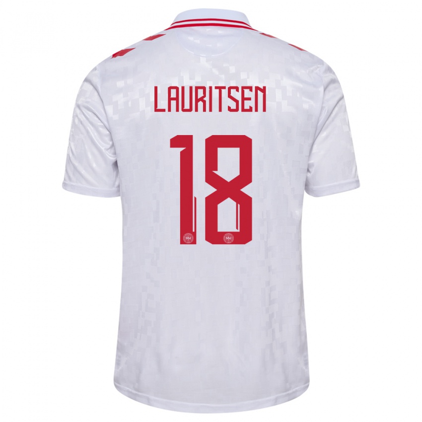 Mænd Danmark Tobias Lauritsen #18 Hvid Udebane Spillertrøjer 24-26 Trøje T-Shirt