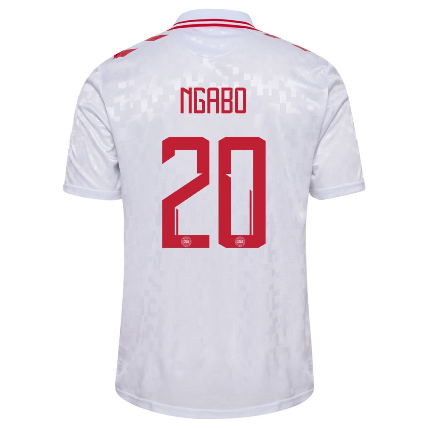 Mænd Danmark Sanders Ngabo #20 Hvid Udebane Spillertrøjer 24-26 Trøje T-Shirt