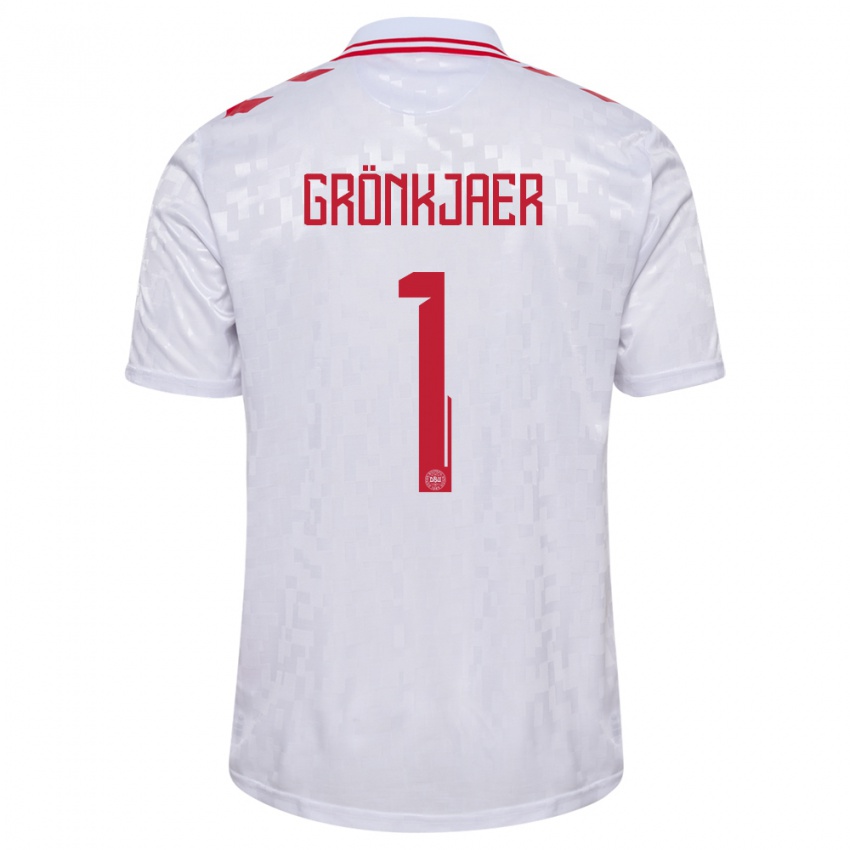 Mænd Danmark Bertil Grönkjaer #1 Hvid Udebane Spillertrøjer 24-26 Trøje T-Shirt