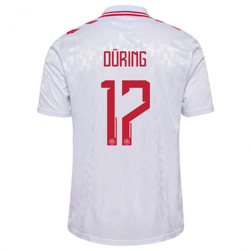 Mænd Danmark Rasmus Düring #17 Hvid Udebane Spillertrøjer 24-26 Trøje T-Shirt