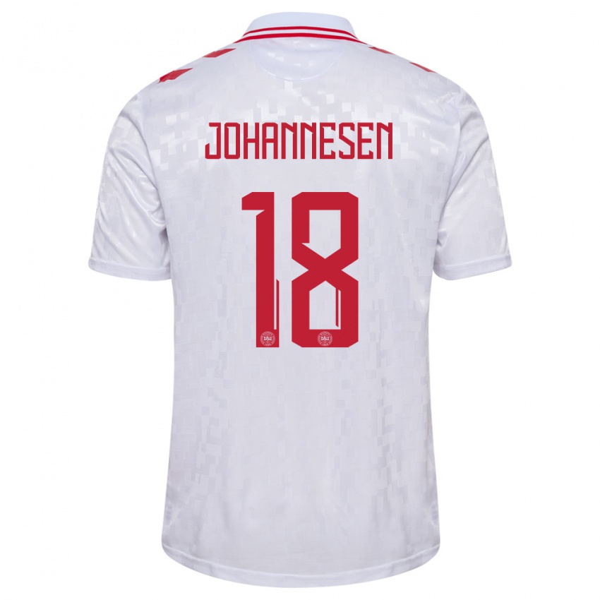Mænd Danmark Sofus Johannesen #18 Hvid Udebane Spillertrøjer 24-26 Trøje T-Shirt