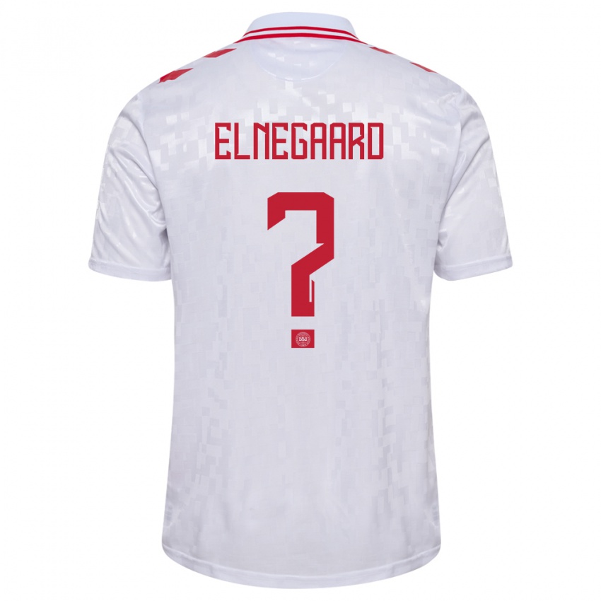 Mænd Danmark Tobias Elnegaard #0 Hvid Udebane Spillertrøjer 24-26 Trøje T-Shirt
