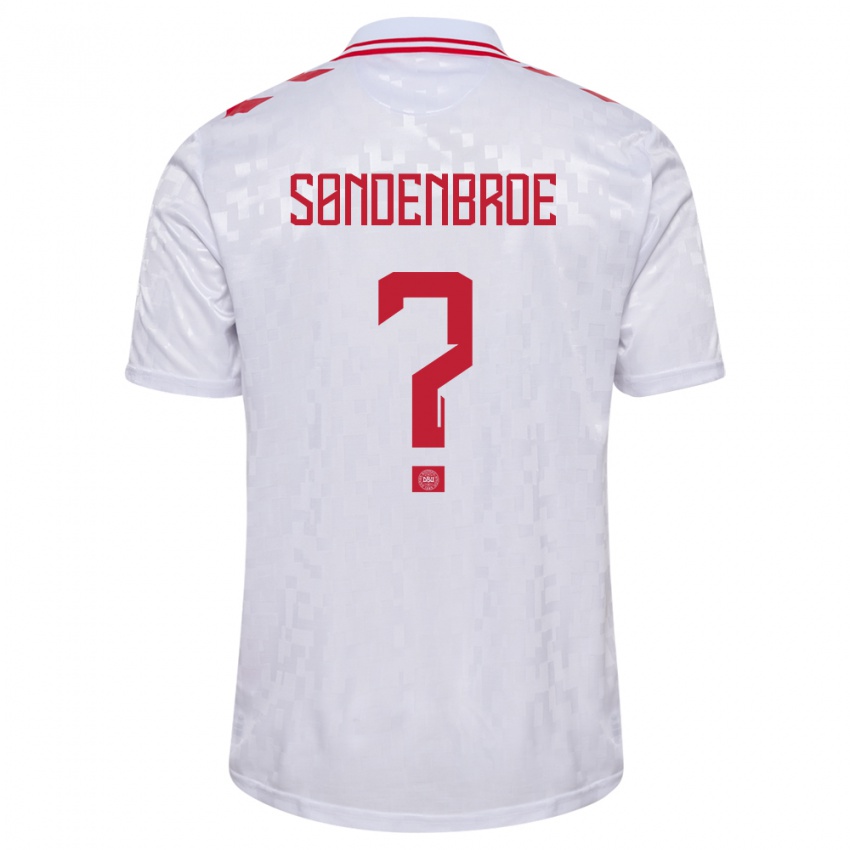 Mænd Danmark Andreas Søndenbroe #0 Hvid Udebane Spillertrøjer 24-26 Trøje T-Shirt
