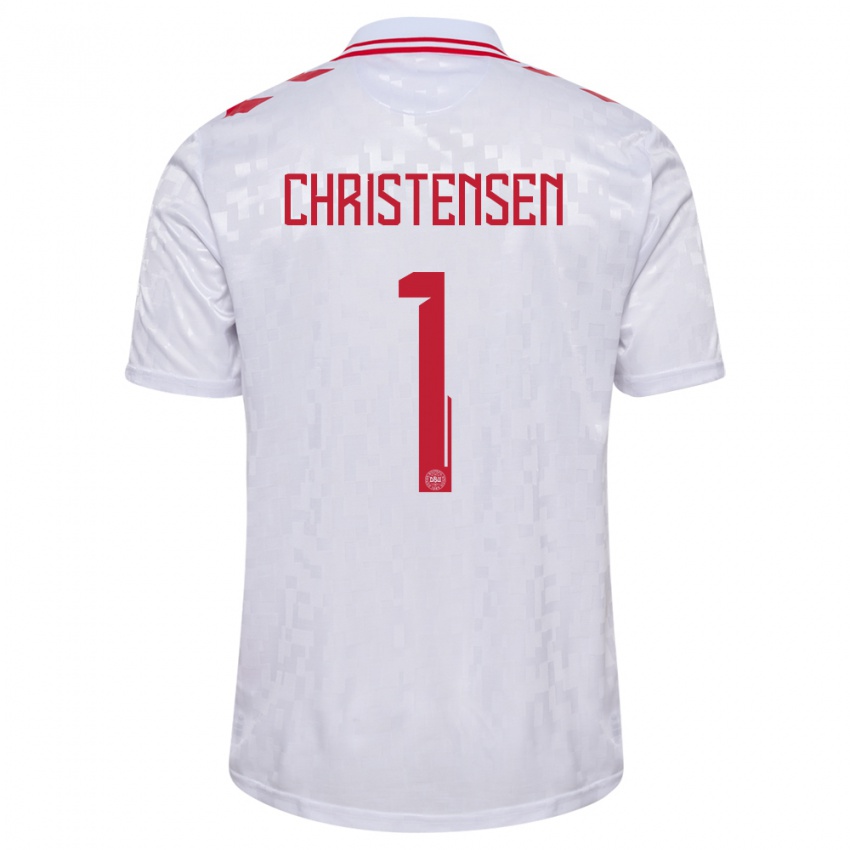 Mænd Danmark Lene Christensen #1 Hvid Udebane Spillertrøjer 24-26 Trøje T-Shirt