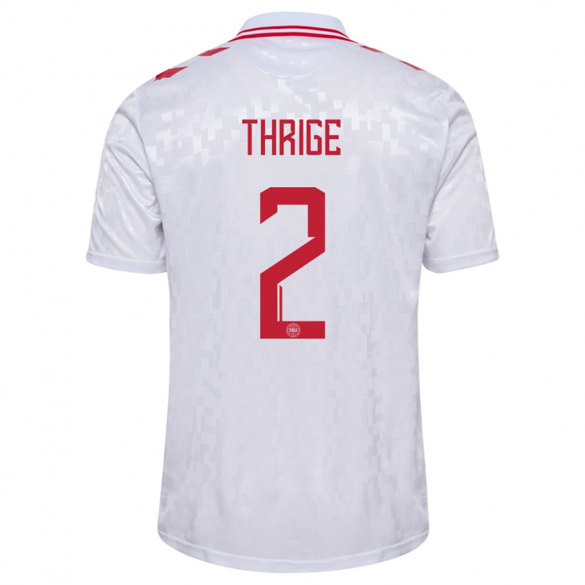 Mænd Danmark Sara Thrige #2 Hvid Udebane Spillertrøjer 24-26 Trøje T-Shirt